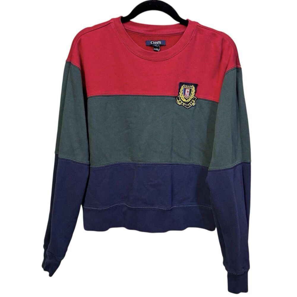 Chaps Ralph Lauren Rugby Crew Neck Sweatshirt Mens L Striped Crest Logo Preppy